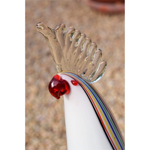 12" glass parrot white body ribbed clear pedestal. - Picture 4 of 7